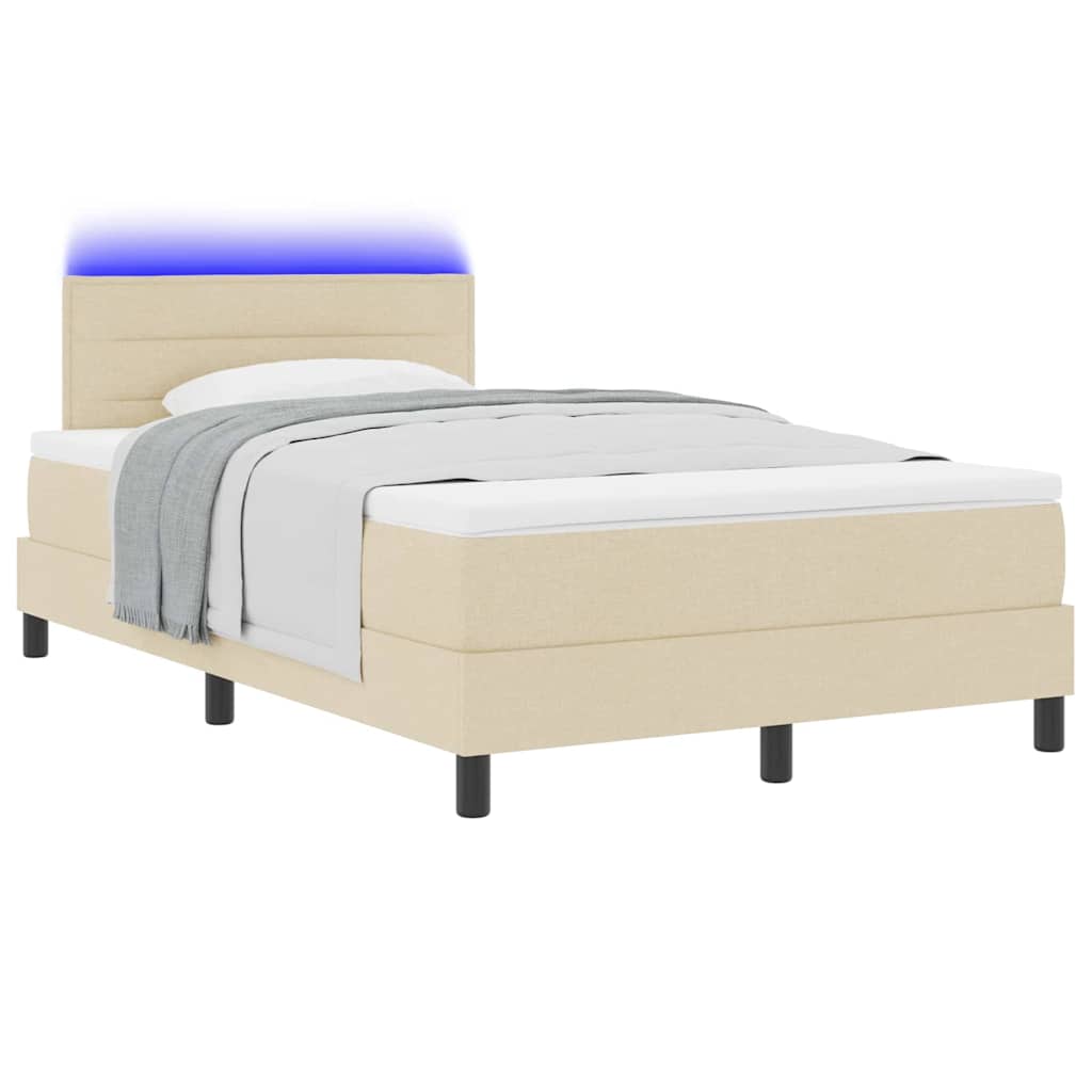 Krevet s opruga kutije s LED trakama Krema 120 x 200 cm tkanina