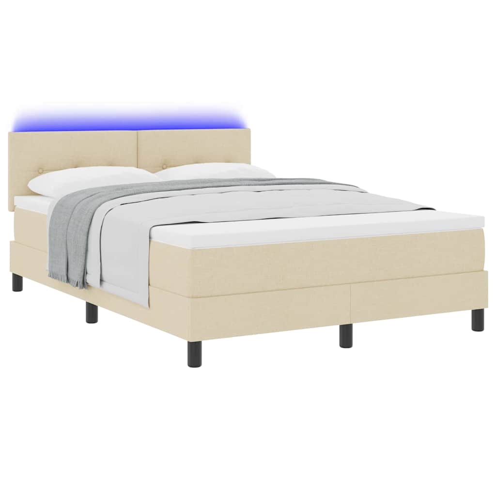 Krevet s opruga kutije s LED trakama Krema 140 x 200 cm tkanina