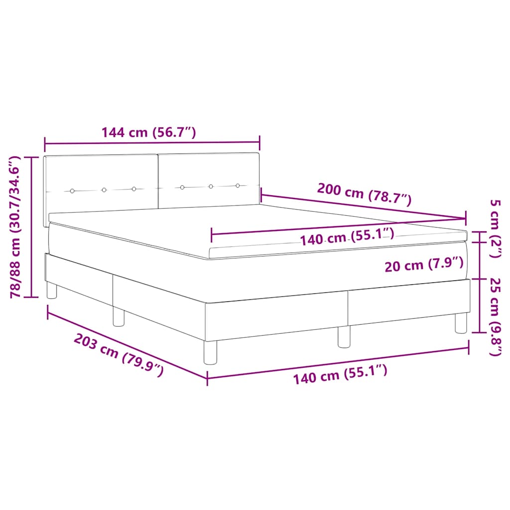Krevet s opruga kutije s LED trakama Krema 140 x 200 cm tkanina