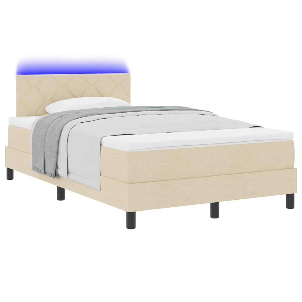 Krevet s opruga kutije s LED trakama Krema 120 x 190 cm tkanina