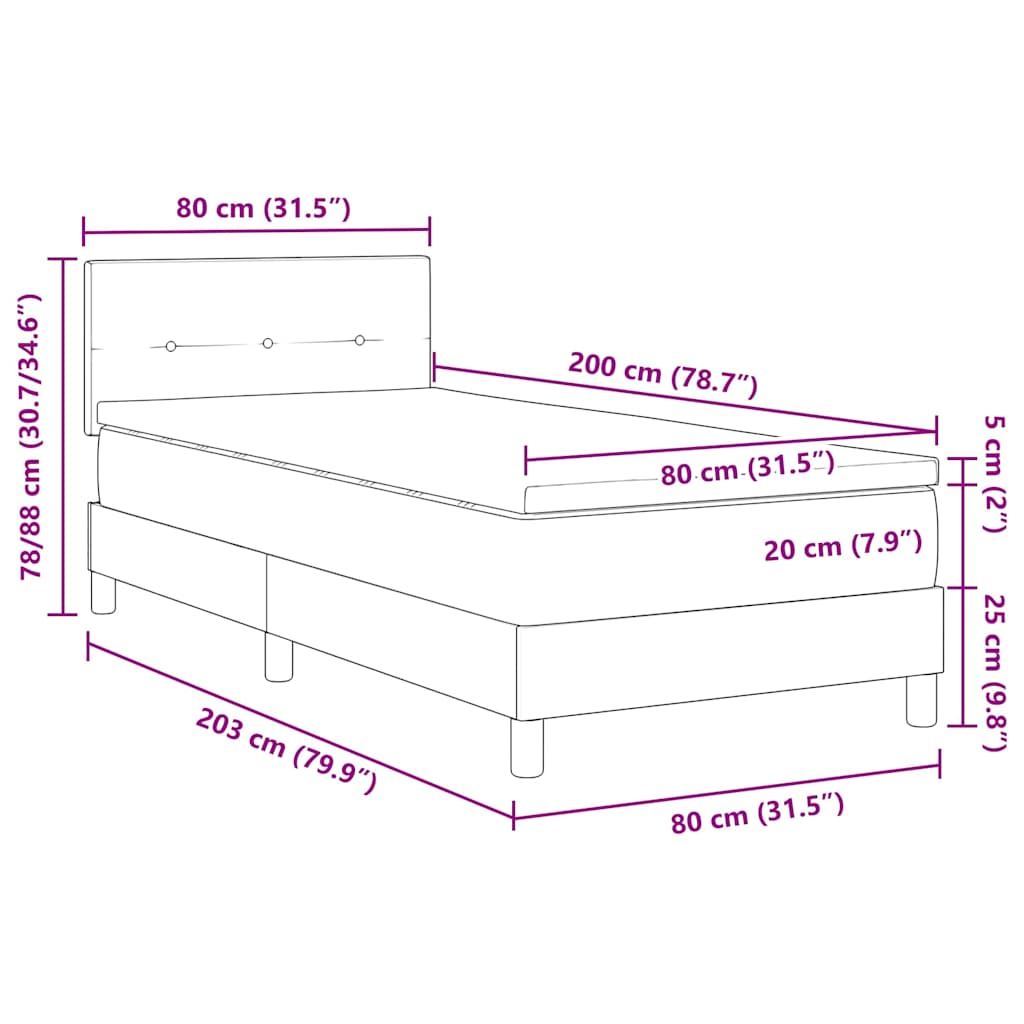 LED Box Spring Krevet s LED trakama Crna 80 x 200 cm Baršun