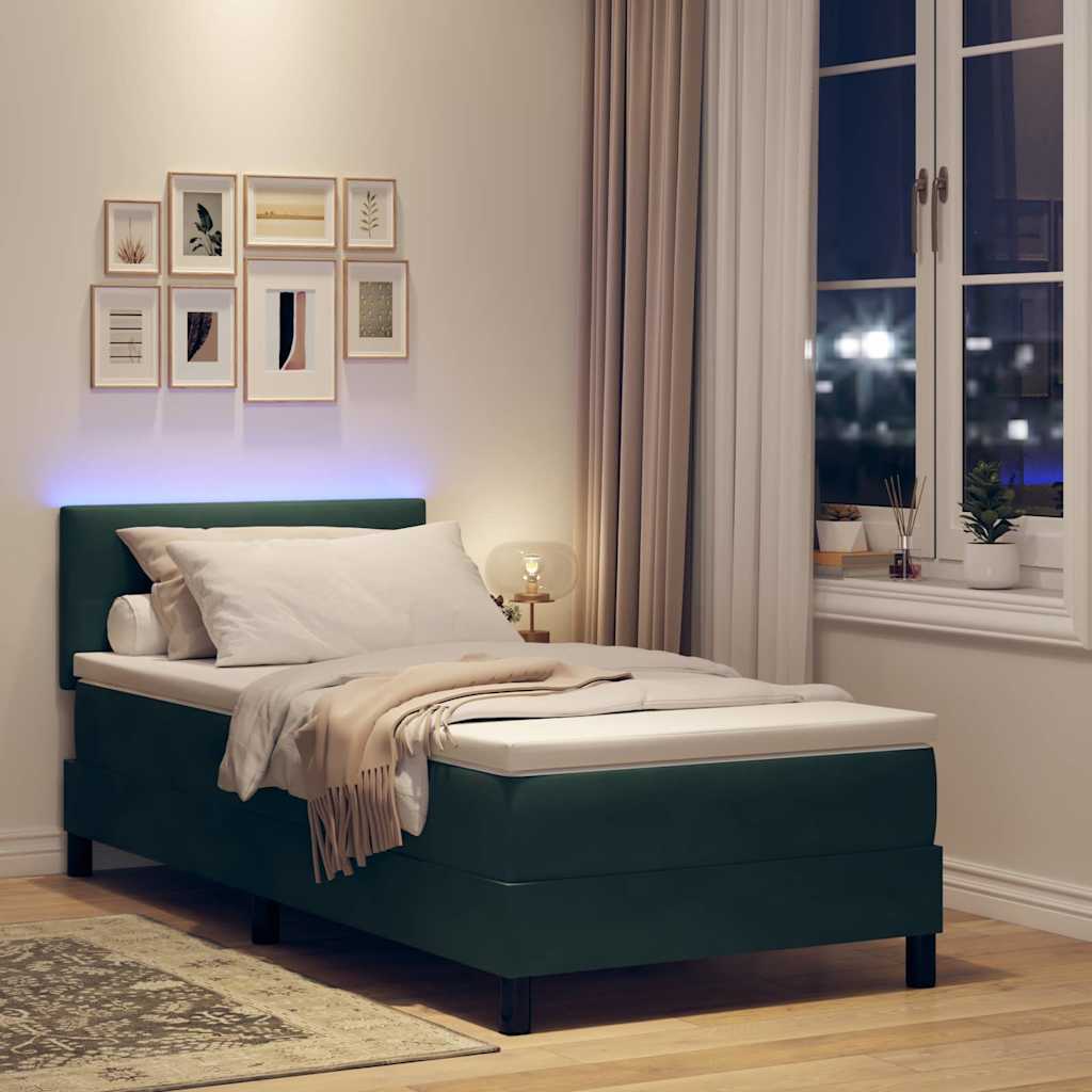 LED Box Spring Krevet Tamnozelena 80 x 200 cm Baršun
