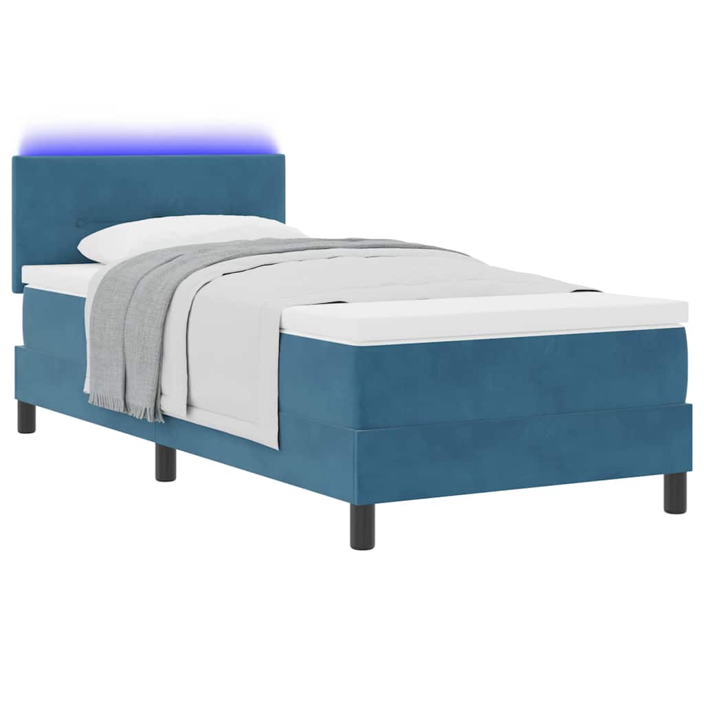 LED Box Spring Krevet Tamno plava 90 x 190 cm Baršun