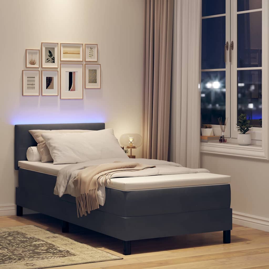 LED Box Spring Krevet Tamno siva 90 x 200 cm Baršun