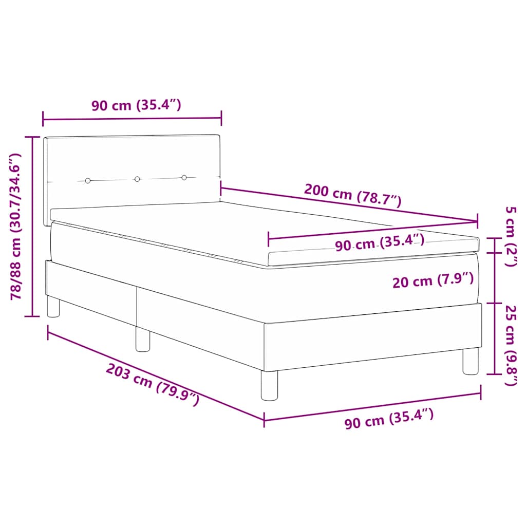 LED Box Spring Krevet Tamno siva 90 x 200 cm Baršun