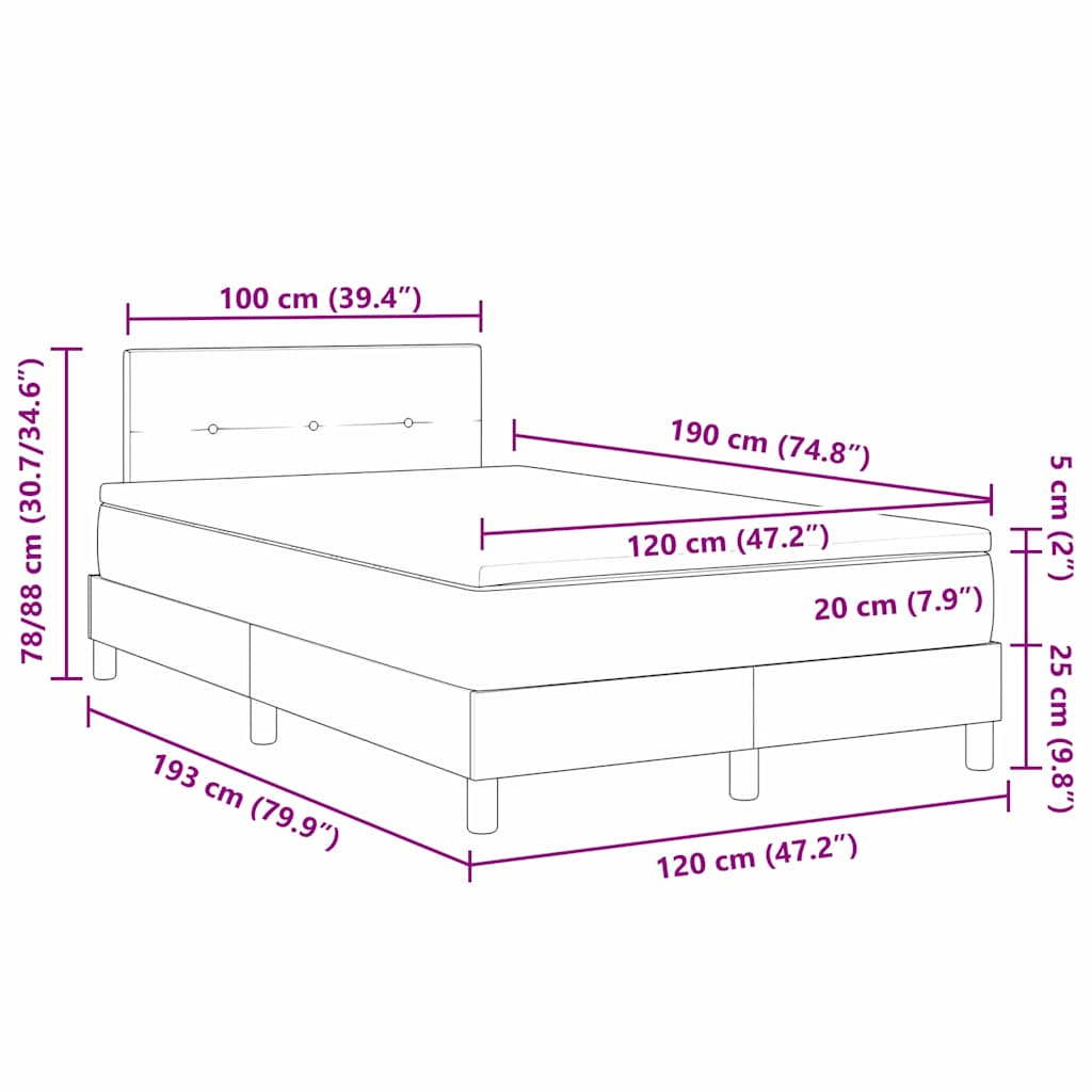 LED Box Spring Krevet Tamno siva 120 x 190 cm Baršun