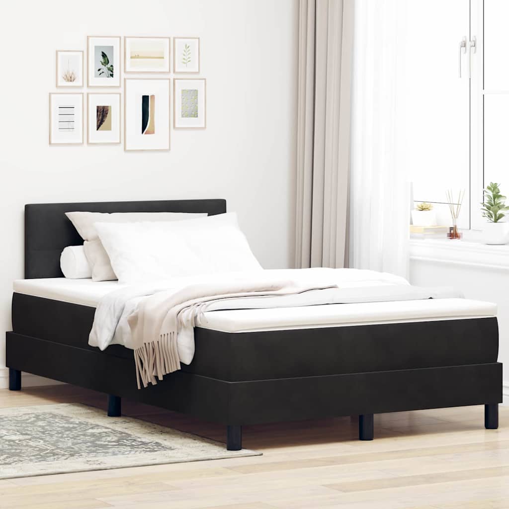 LED Box Spring Krevet s jastukom Crna 120 x 200 cm Baršun