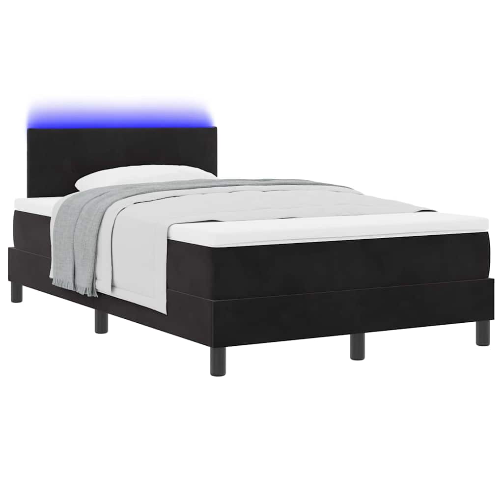 LED Box Spring Krevet s jastukom Crna 120 x 200 cm Baršun