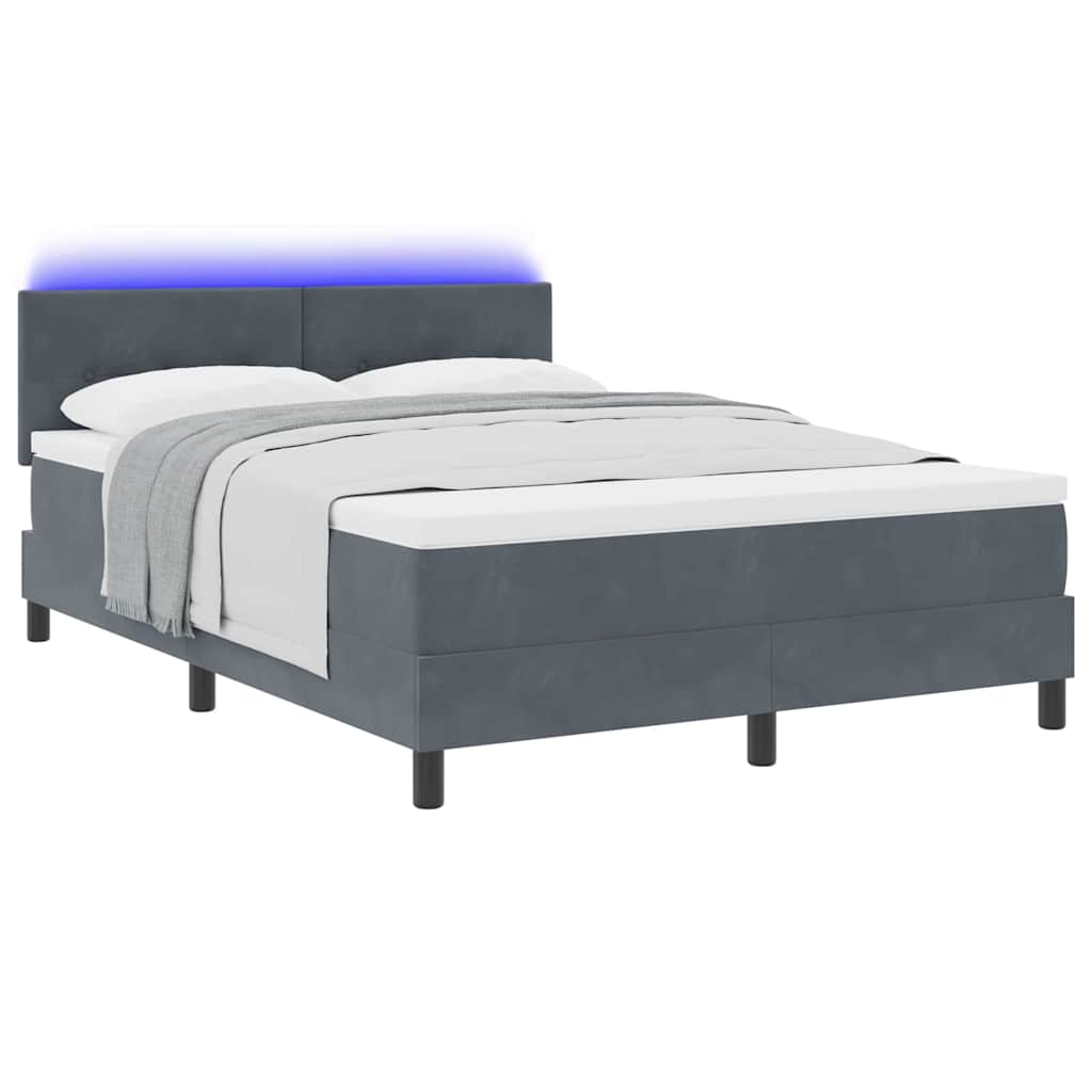 LED Box Spring Krevet Tamno siva 140 x 190 cm Baršun