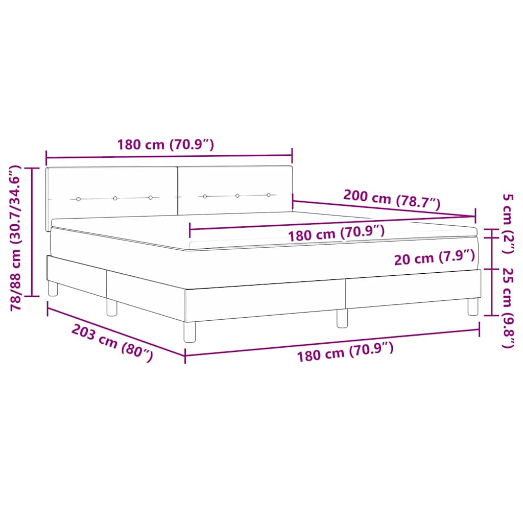 LED Box Spring Krevet Tamno siva 180 x 200 cm Baršun