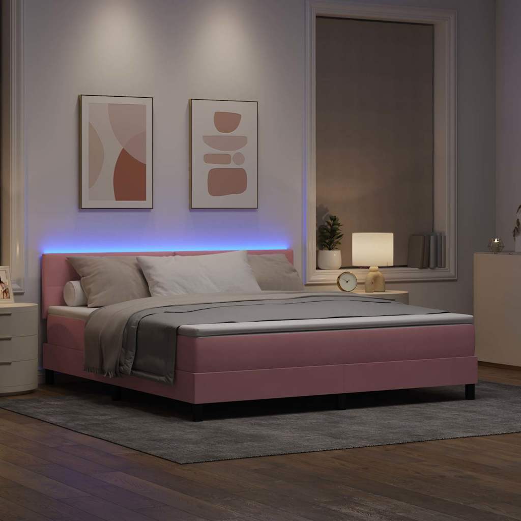 LED Box Spring Krevet Ružičasta 180 x 200 cm Baršun