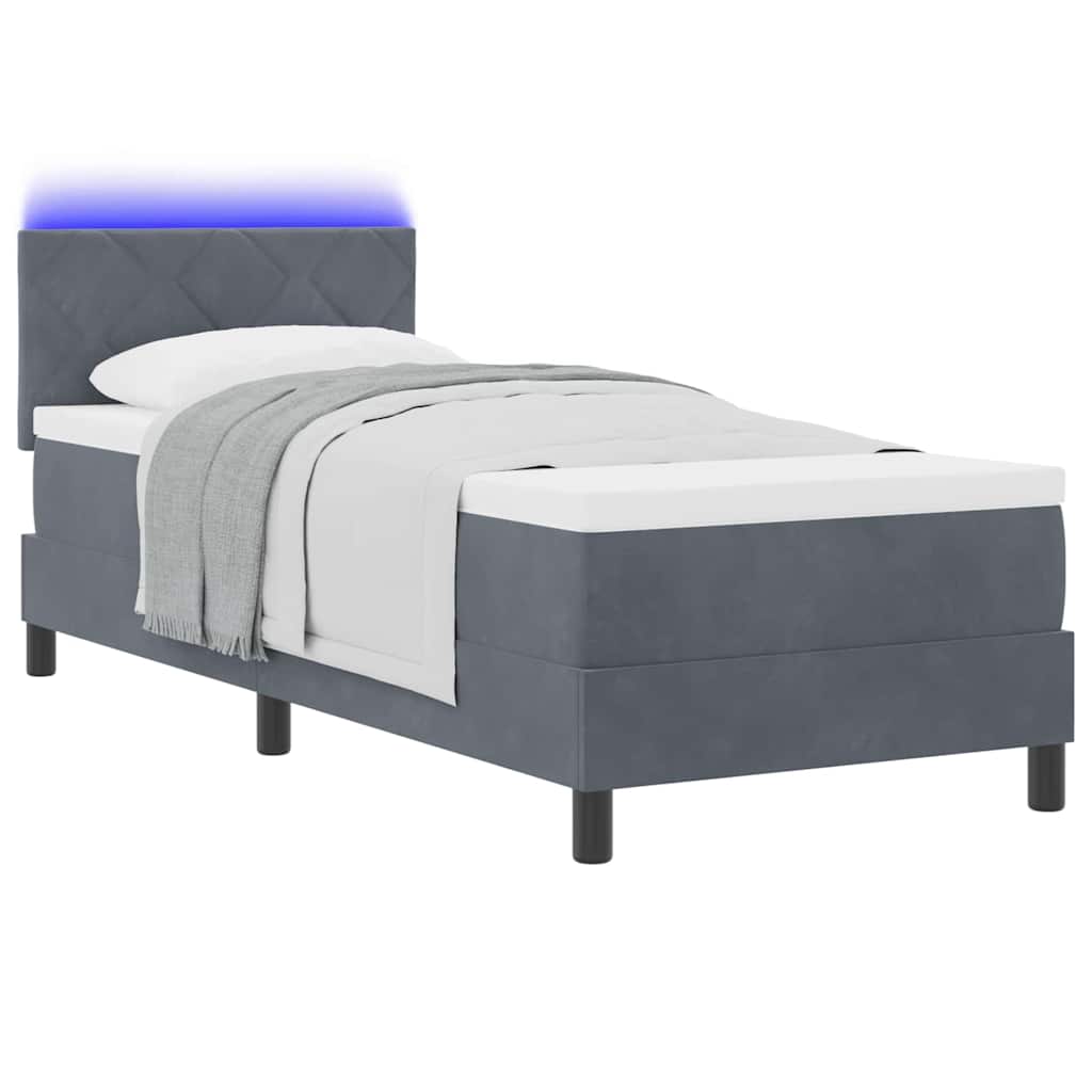 LED Box Spring Krevet Tamno siva 80 x 200 cm Baršun