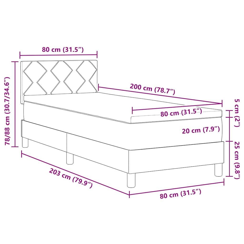 LED Box Spring Krevet Tamno siva 80 x 200 cm Baršun