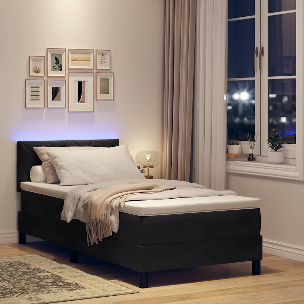 LED Box Spring Krevet s LED trakama Crna 90 x 190 cm Baršun