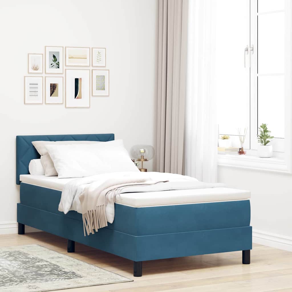 LED Box Spring Krevet Tamno plava 90 x 190 cm Baršun