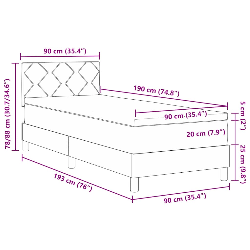 LED Box Spring Krevet Tamno plava 90 x 190 cm Baršun