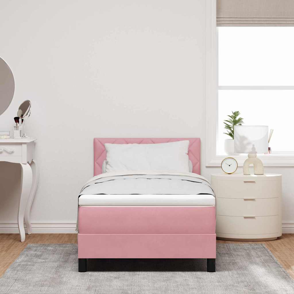 LED Box Spring Krevet Ružičasta 100 x 200 cm Baršun