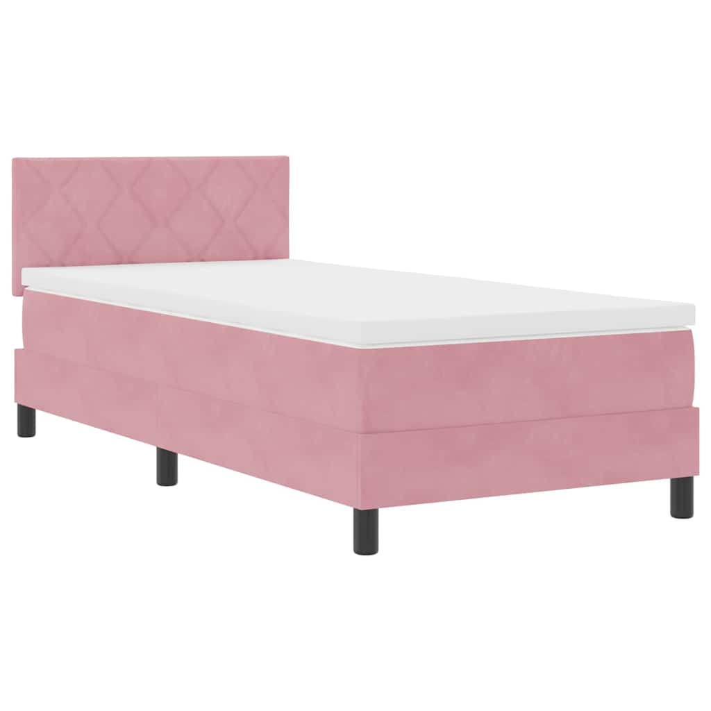 LED Box Spring Krevet Ružičasta 100 x 200 cm Baršun