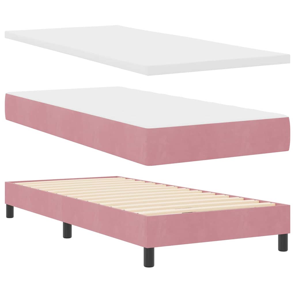 LED Box Spring Krevet Ružičasta 100 x 200 cm Baršun