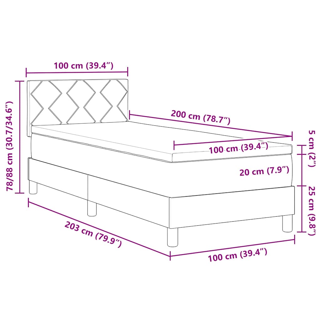 LED Box Spring Krevet Ružičasta 100 x 200 cm Baršun