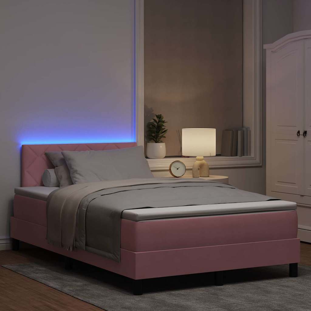 LED Box Spring Krevet Ružičasta 120 x 190 cm Baršun
