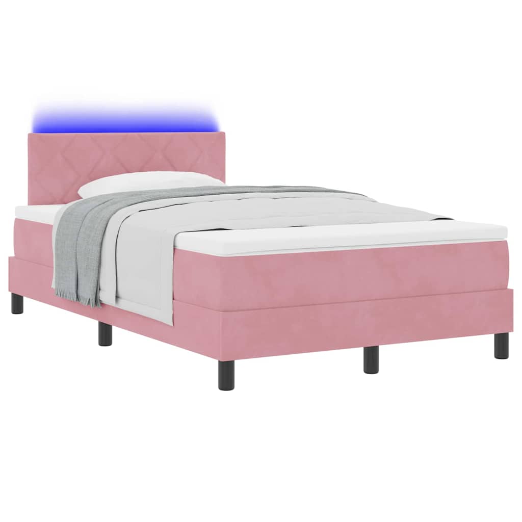 LED Box Spring Krevet Ružičasta 120 x 190 cm Baršun