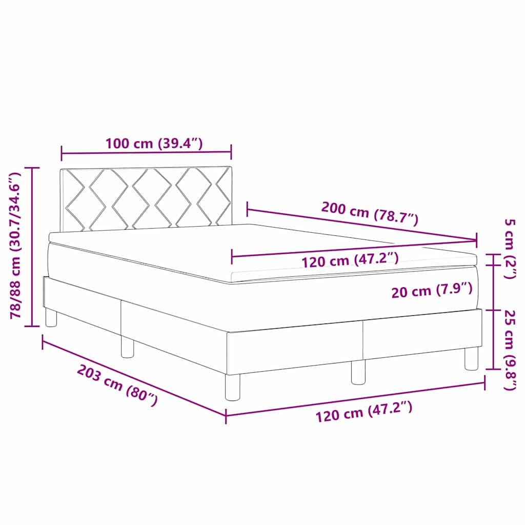 LED Box Spring Krevet s LED trakama Crna 120 x 200 cm Baršun
