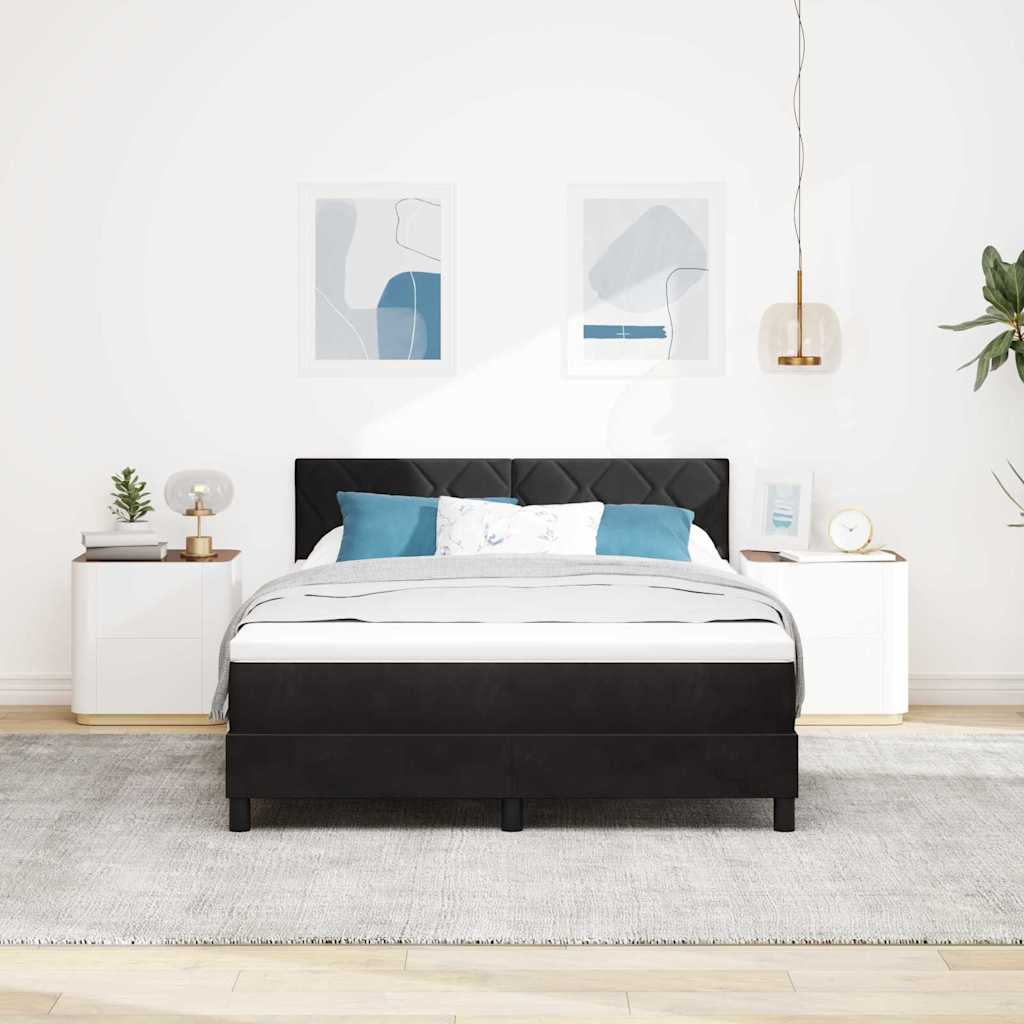 LED Box Spring Krevet s LED trakama Crna 140 x 200 cm Baršun