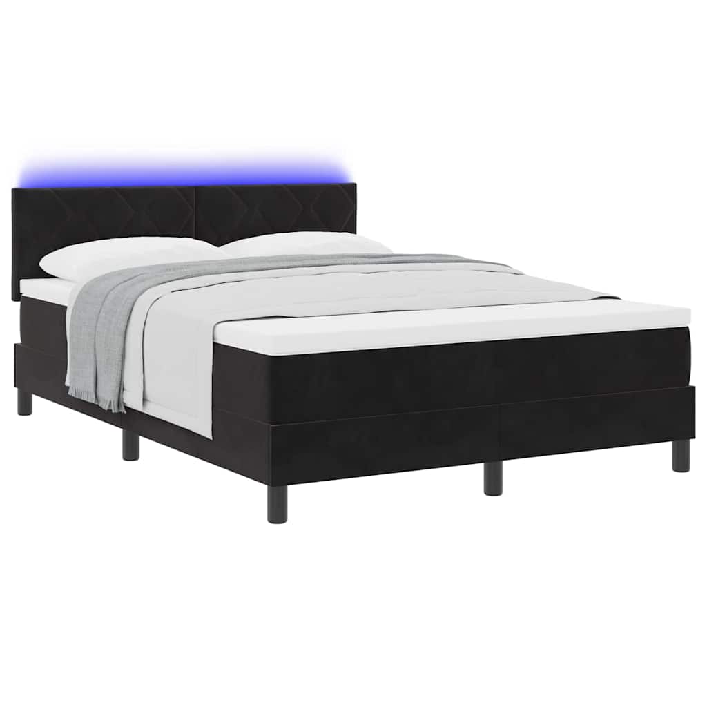 LED Box Spring Krevet s LED trakama Crna 140 x 200 cm Baršun