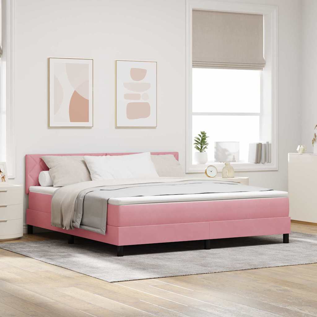 LED Box Spring Krevet Ružičasta 180 x 200 cm Baršun