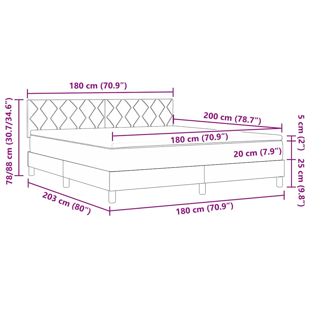 LED Box Spring Krevet Ružičasta 180 x 200 cm Baršun