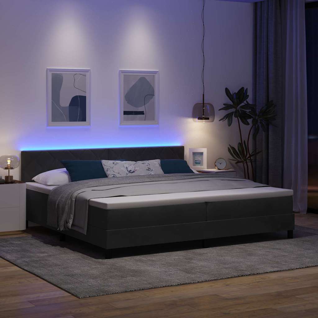 LED Box Spring Krevet s LED trakama Crna 200 x 200 cm Baršun