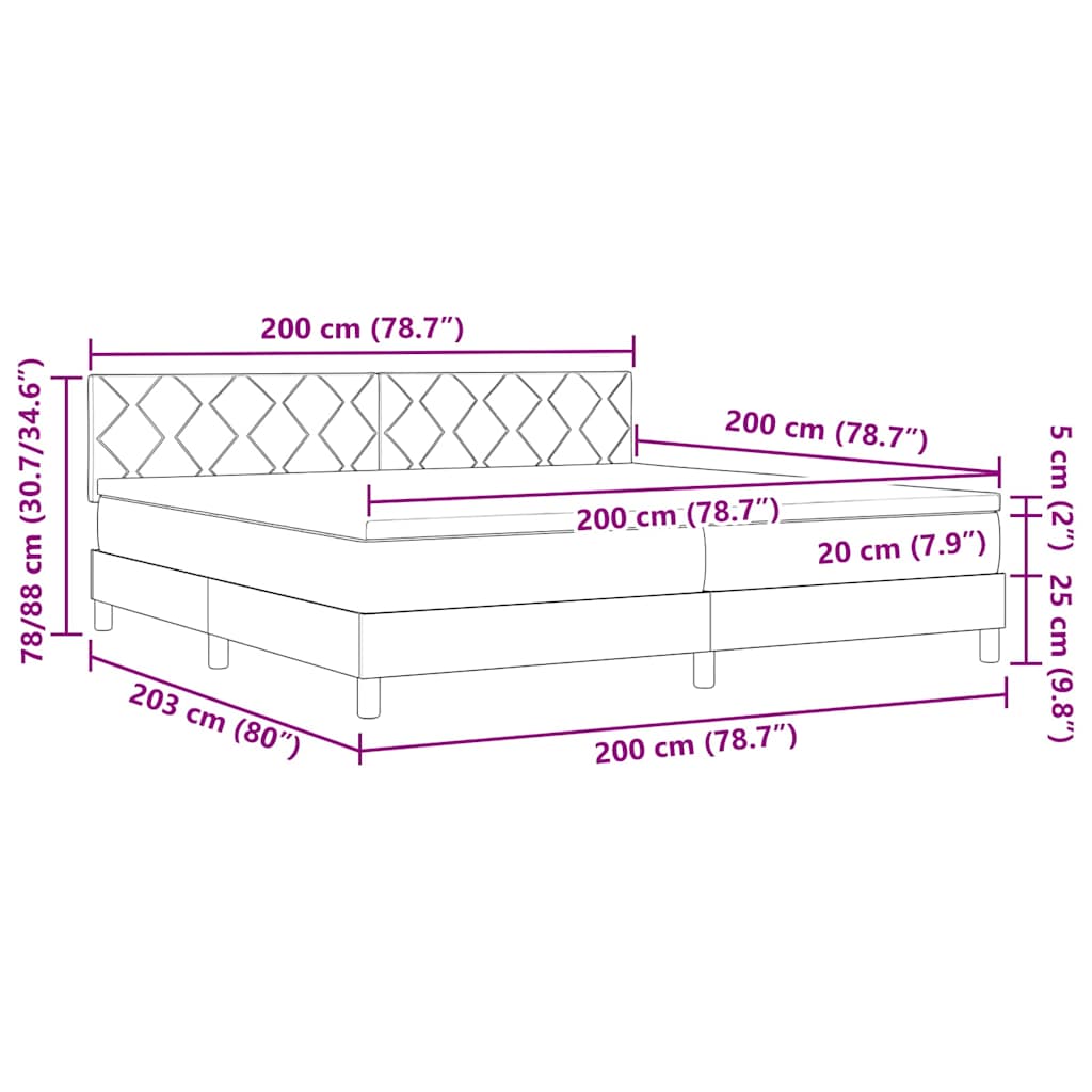 LED Box Spring Krevet s LED trakama Crna 200 x 200 cm Baršun