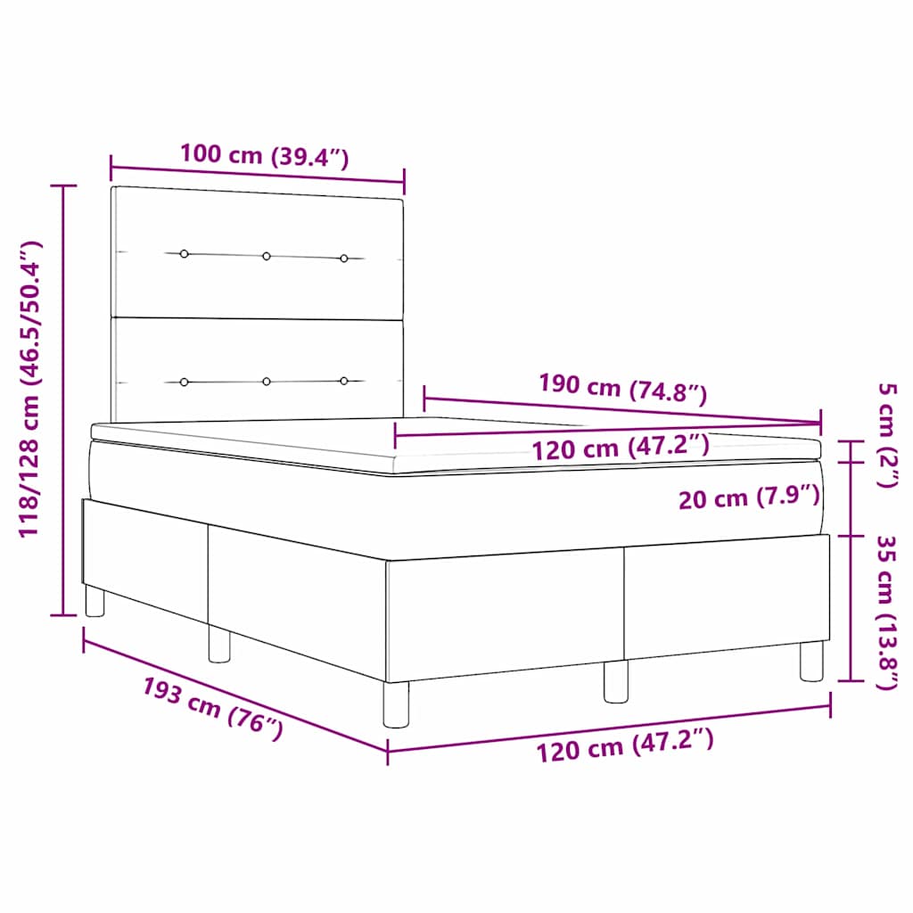 Krevet s opruga kutije s LED trakama Krema 120 x 190 cm tkanina