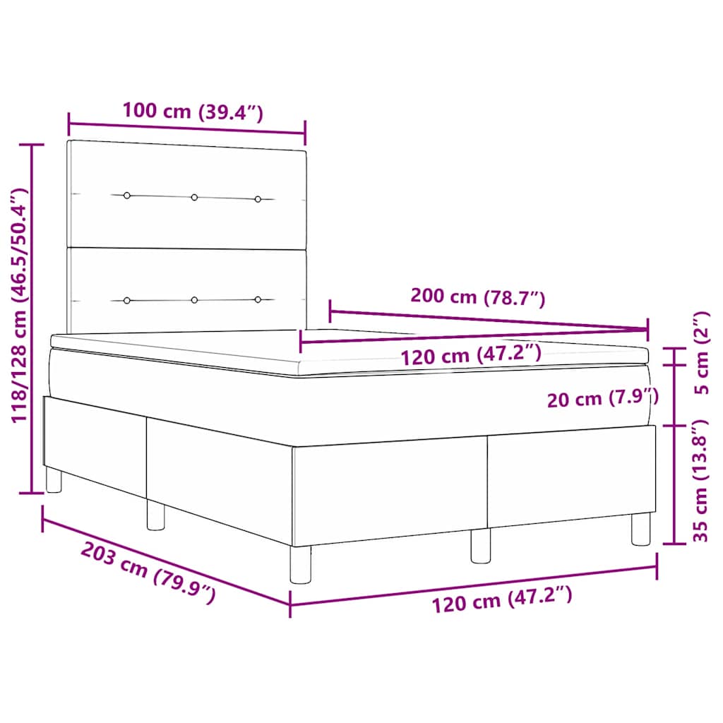 Krevet s opruga kutije s LED trakama Krema 120 x 200 cm tkanina