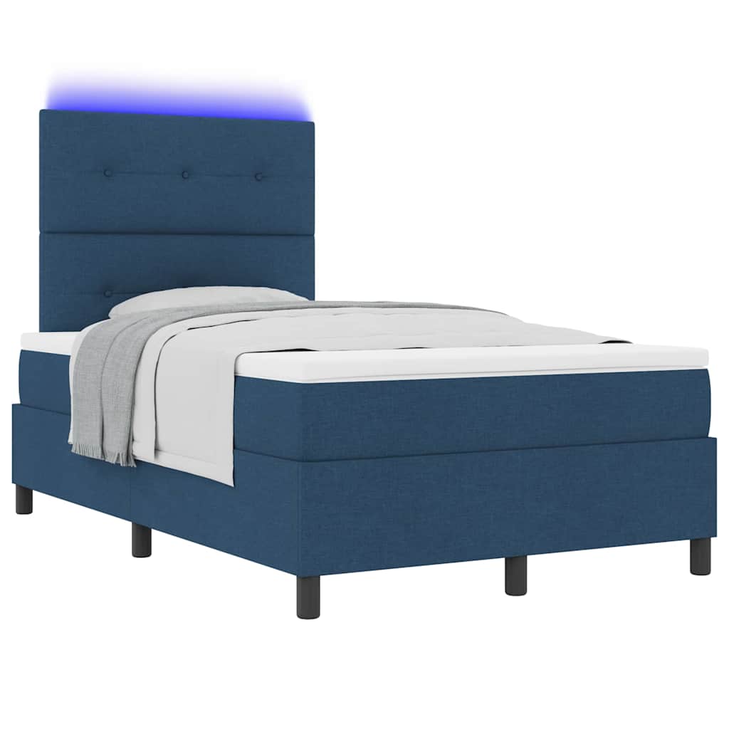Krevet s opruga kutije s LED trakama Plava 120 x 200 cm tkanina