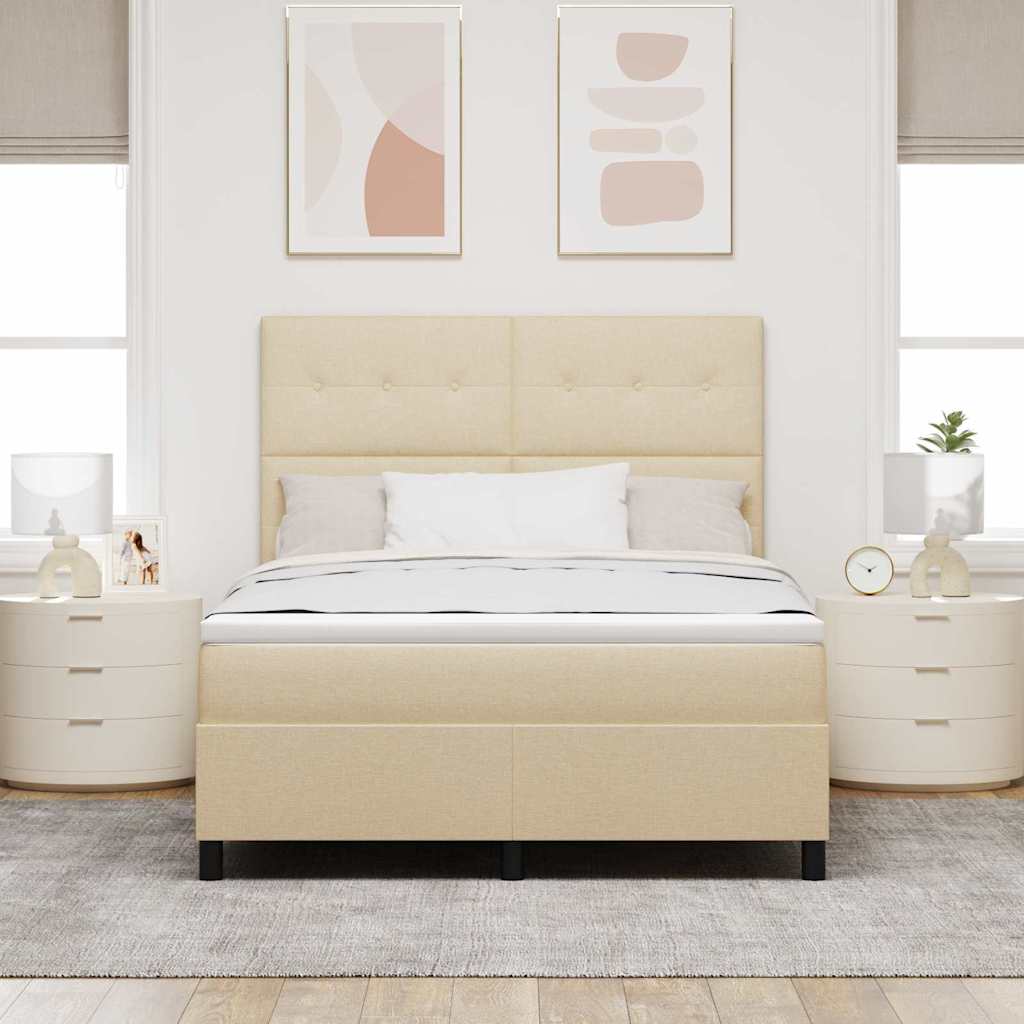 Krevet s opruga kutije s LED trakama Krema 140 x 200 cm tkanina
