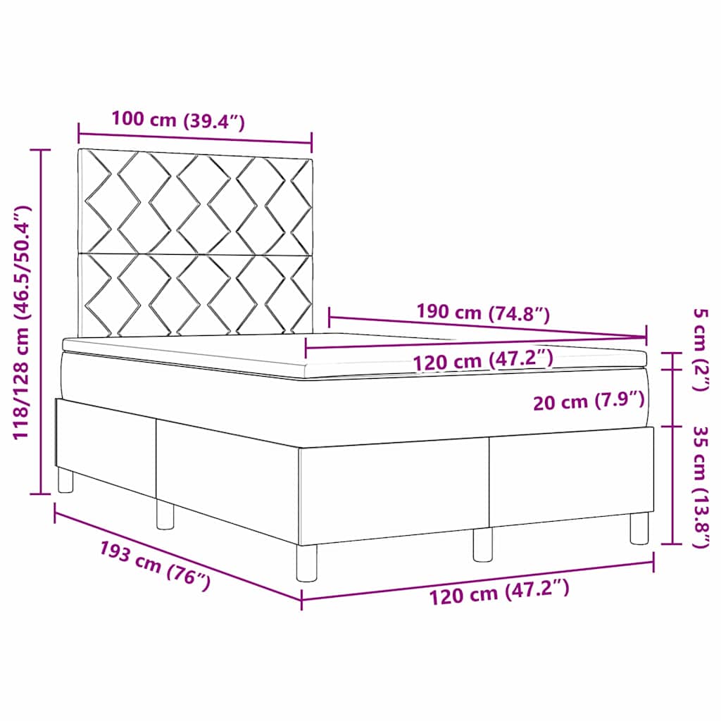 Krevet s opruga kutije s LED trakama Crna 120 x 190 cm tkanina