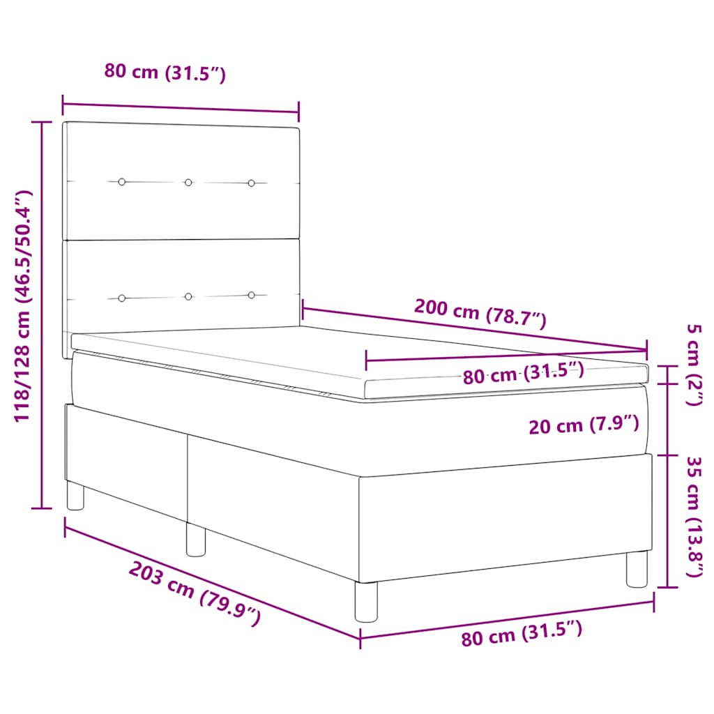 LED Box Spring Krevet s uzglavljem Plava 80 x 200 cm tkanina