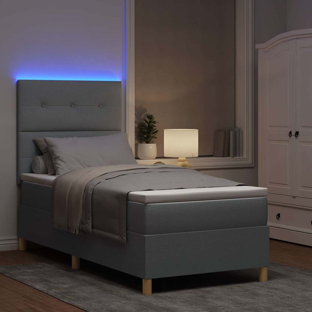 LED Box Spring Krevet Svijetlo siva 90 x 190 cm tkanina Svjetlosiva