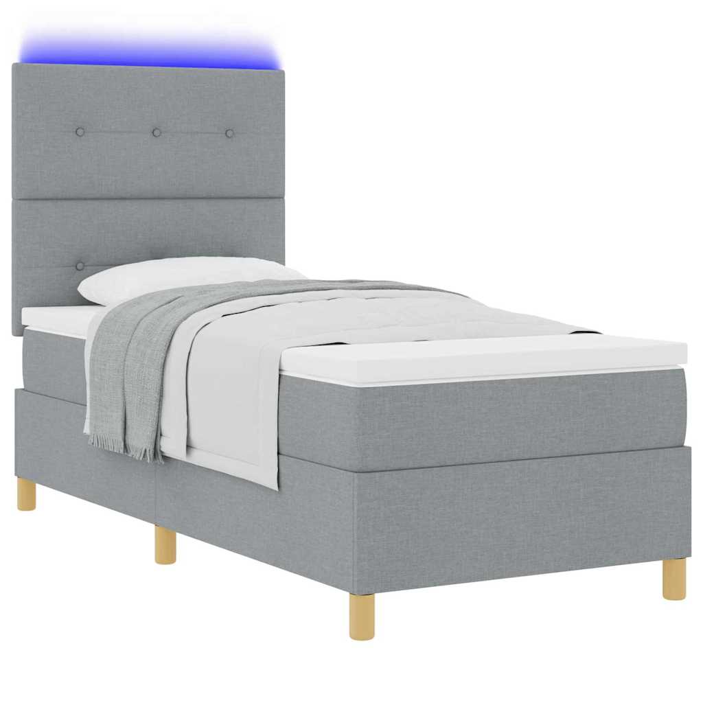 LED Box Spring Krevet Svijetlo siva 90 x 190 cm tkanina Svjetlosiva