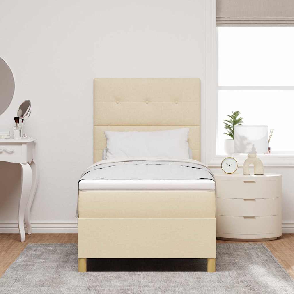 LED Box Spring Krevet s uzglavljem Krema 90 x 190 cm tkanina