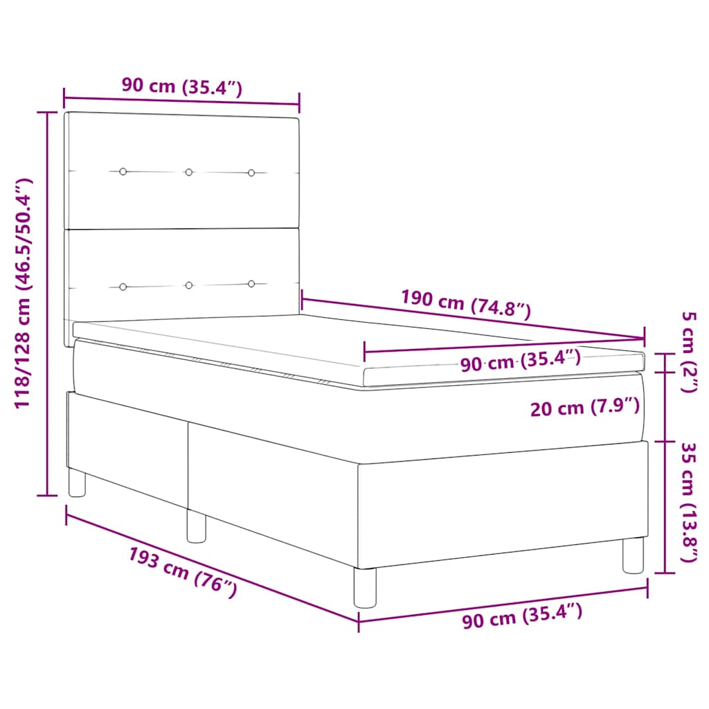 LED Box Spring Krevet s uzglavljem Krema 90 x 190 cm tkanina