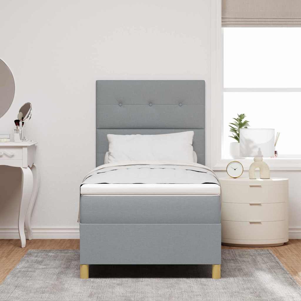 LED Box Spring Krevet Svijetlo siva 90 x 200 cm tkanina Svjetlosiva