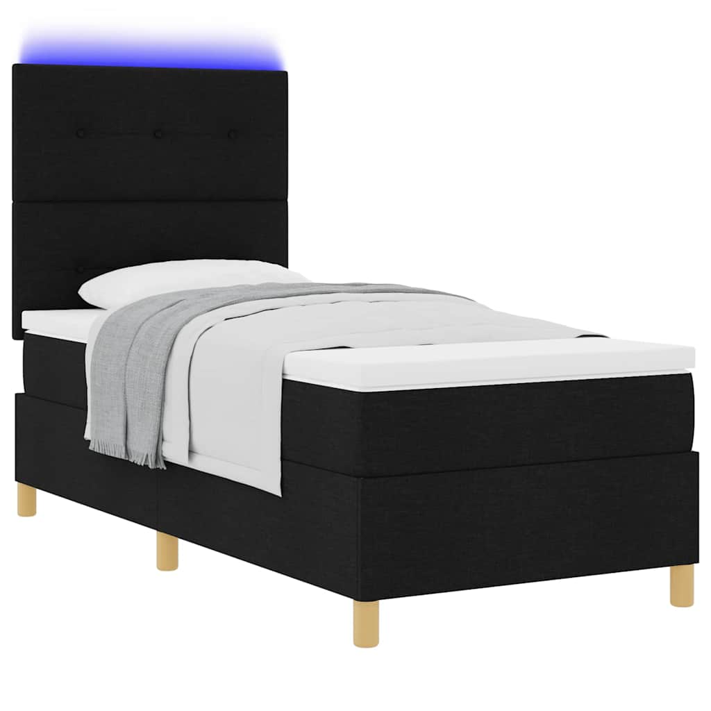 LED Box Spring Krevet s uzglavljem Crna 90 x 200 cm tkanina