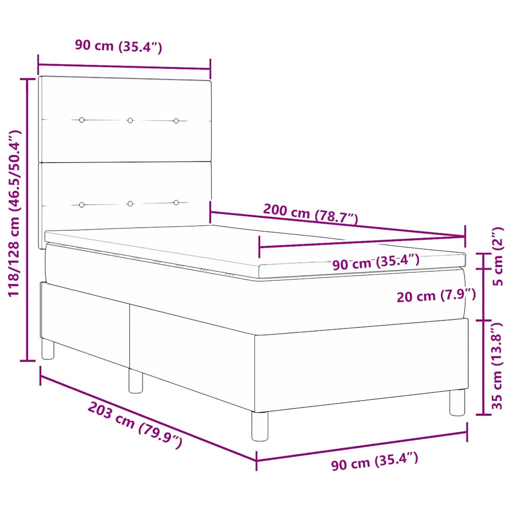 LED Box Spring Krevet s uzglavljem Krema 90 x 200 cm tkanina