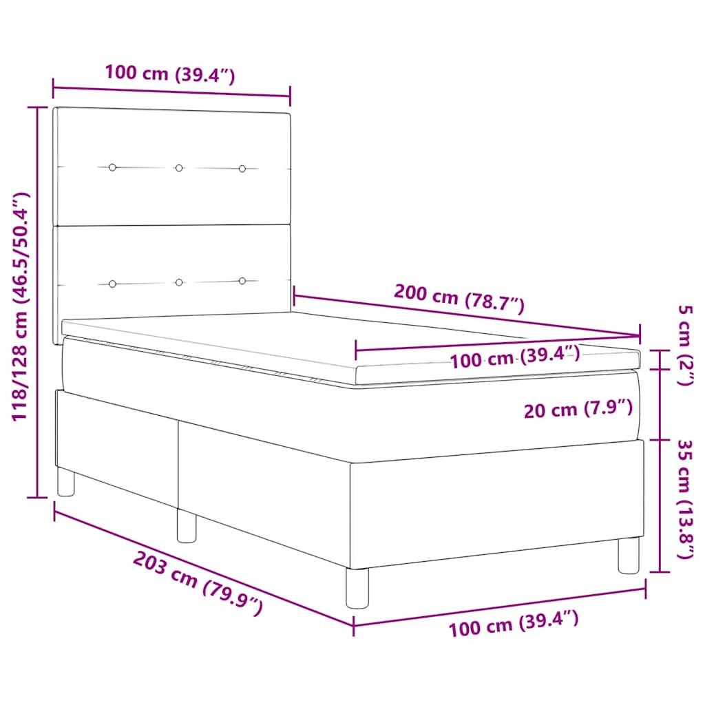 LED Box Spring Krevet s uzglavljem Krema 100 x 200 cm tkanina