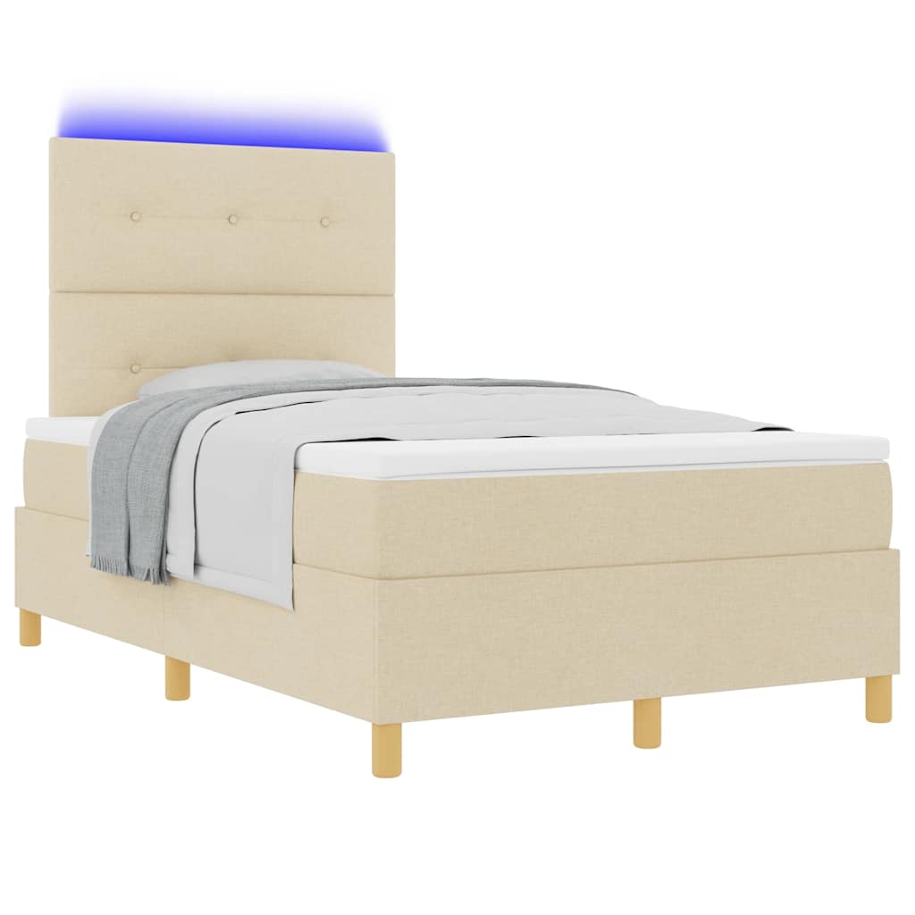 LED Box Spring Krevet s uzglavljem Krema 120 x 190 cm tkanina