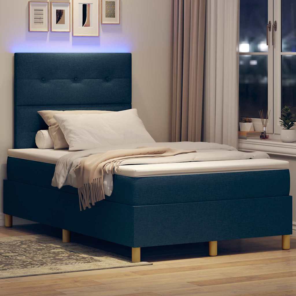 LED Box Spring Krevet s uzglavljem Plava 120 x 190 cm tkanina
