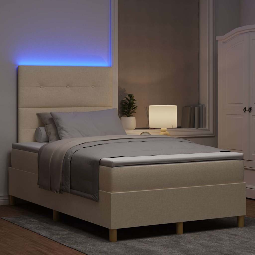 LED Box Spring Krevet s uzglavljem Krema 120 x 200 cm tkanina